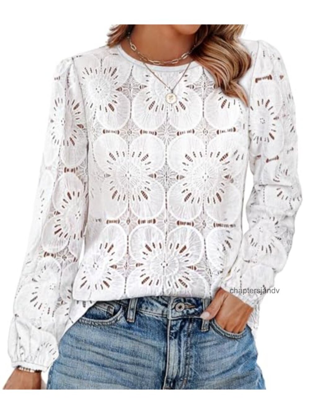 Boho Lace Crochet Long Sleeve Blouse Women Dressy Casual Floral Top
